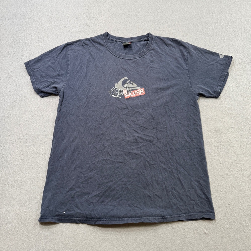 Quiksilver T-Shirt Men's Large Navy Blue Graphic Short Sleeve Surfer Streetwear